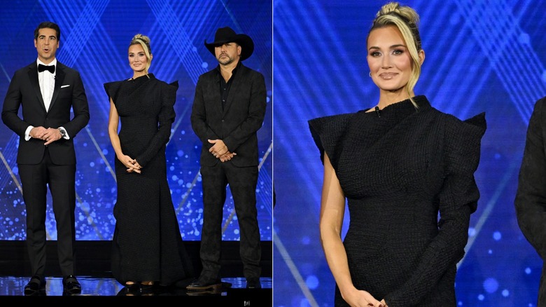Britanny Aldean on stage with her husband