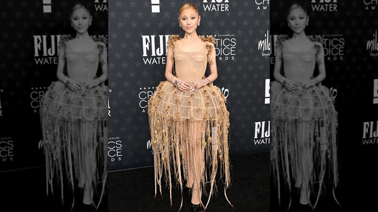 Ariana Grande in birdcage dress at the 2025 Critics Choice Awards