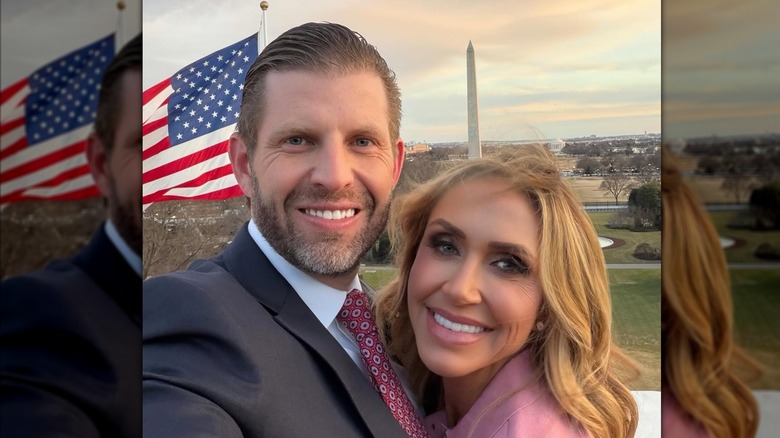Eric Trump and Lara Trump smile for a photo on their way to the State of the Union address