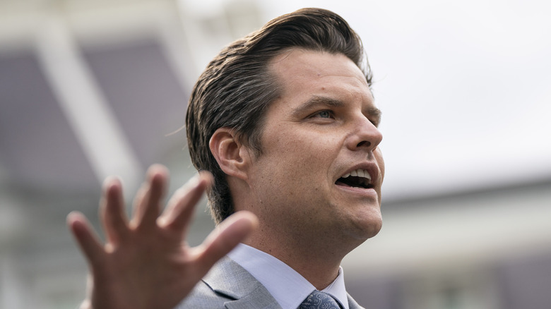 Congressman Matt Gaetz addresses reporters outside of the White House's West Wing