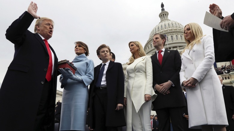Donald Trump takes the oath of office during his inauguration in January 2017
