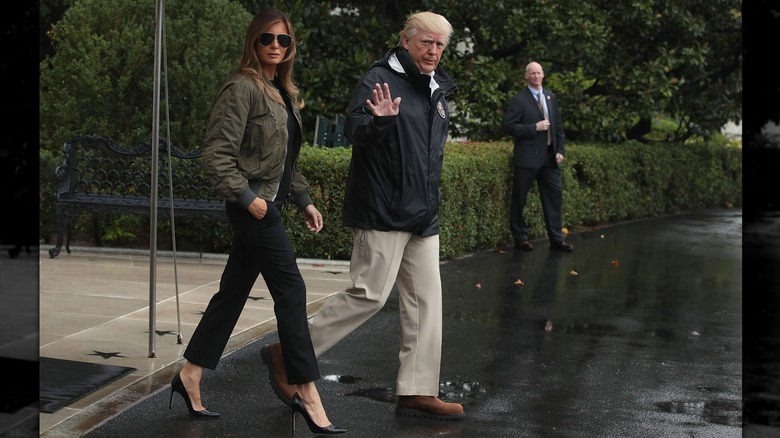 Melania and Donald Trump depart the White House for Houston in 2017