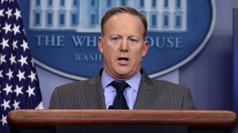 Sean Spicer making a statement to the press in January 2017