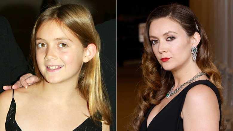 Split photo of Billie Lourd smiling as a child & attending the 2025 LACMA Art + Film event