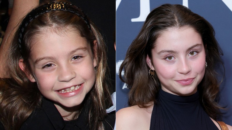 Split photo of Catherine Zeta Jones' daughter Carys Douglas in 2011 & Carys attending the 2025 "Hamnet" screening