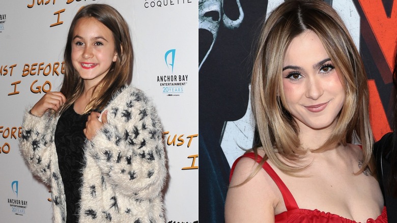 Split photo of Coco Arquette at the 2015 premiere of "Just Before I Go" & attending the red carpet for "Scream" in 2023