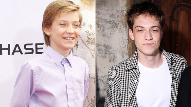 Split photo of Ryder Robinson as a young boy on the red carpet & at the Max Mara Resort in 2024