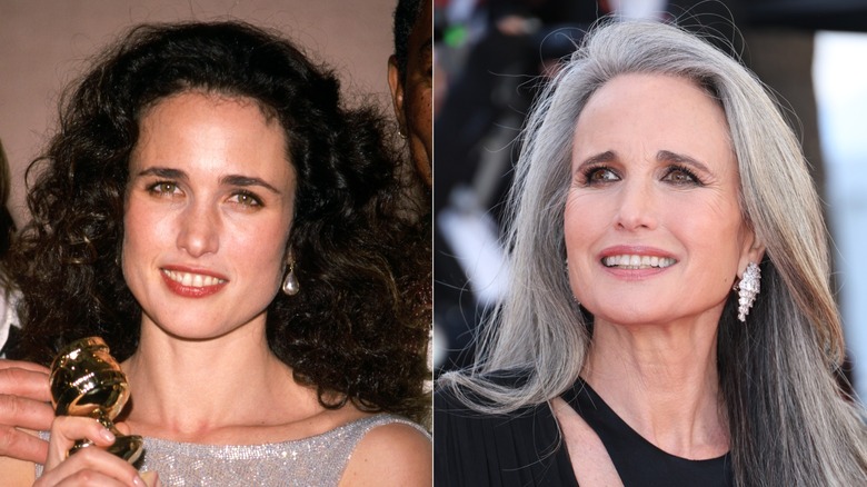 Side by side Andie MacDowell at the 48th Golden Globe Awards in 1991/Andie MacDowell at the 79th Cannes Film Festival