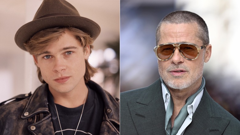 Side by side Brad Pitt photographed in 1988 in London/Brad Pitt attending the "F1" premiere in London