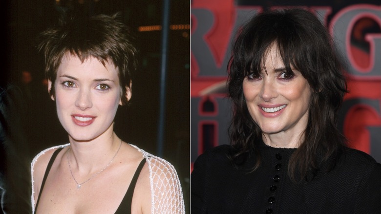 Side by side Winona Ryder at "The Talented Mr. Ripley" premiere in 1999/Winona Ryder photographed at the "Stranger Things" season 5 premiere