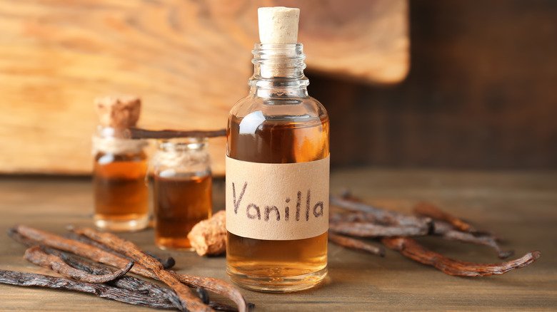 A glass bottle of vanilla extract 