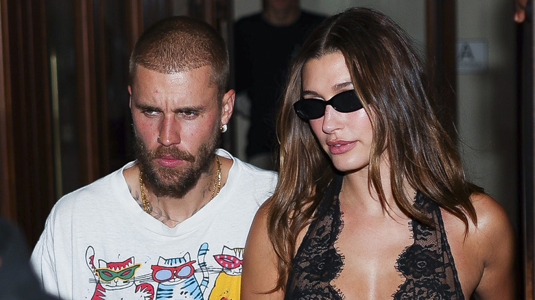 Justin Bieber walks with wife Hailey Bieber