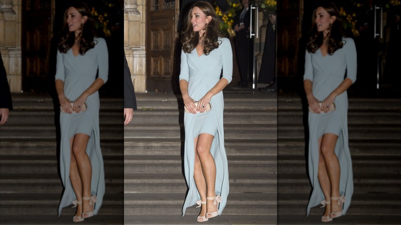 Kate Middleton in light blue dress with high low hem
