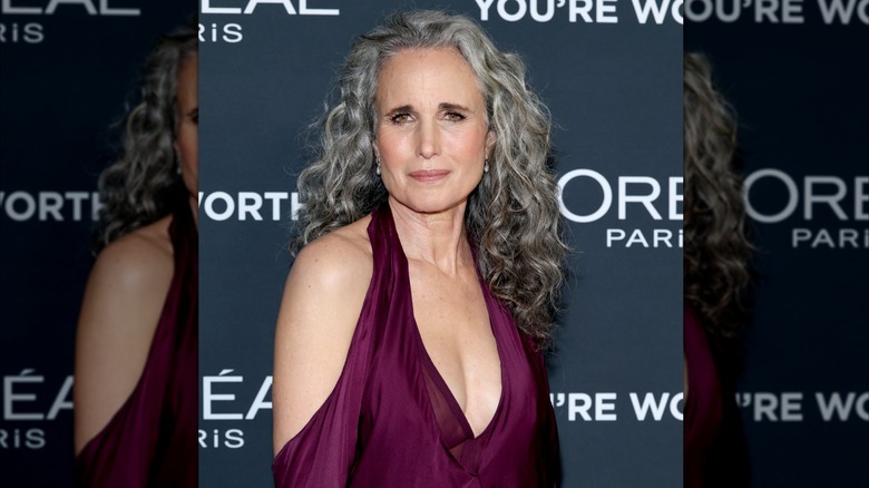 Andie MacDowell in a purple gown