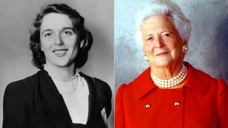 Side-by-side photos of Barbara Bush