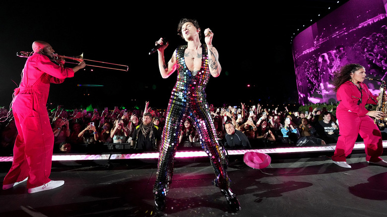 Harry Styles performing on stage at Coachella