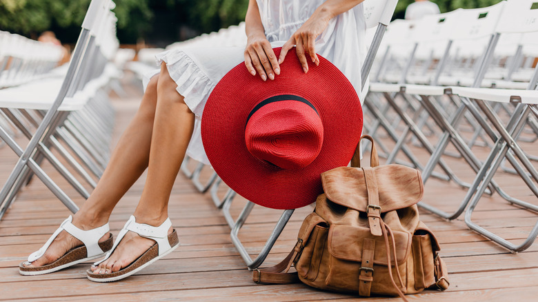 Woman wearing flat sandals