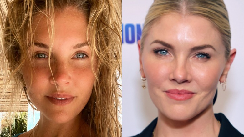 Split image of Amanda Kloots without makeup and wearing makeup