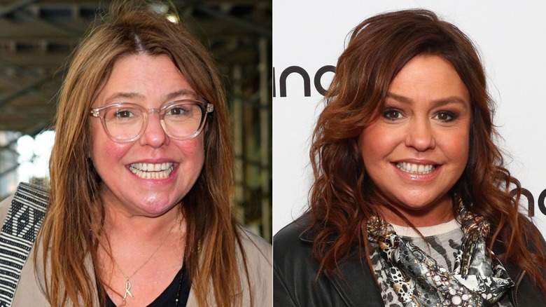 Split image of Rachael Ray without makeup and wearing makeup