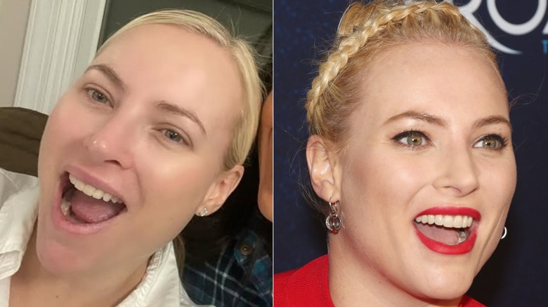 Split image of Meghan McCain without makeup and wearing makeup