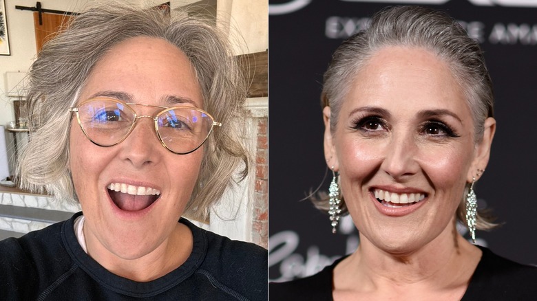 Split image of Ricki Lake without makeup and wearing makeup