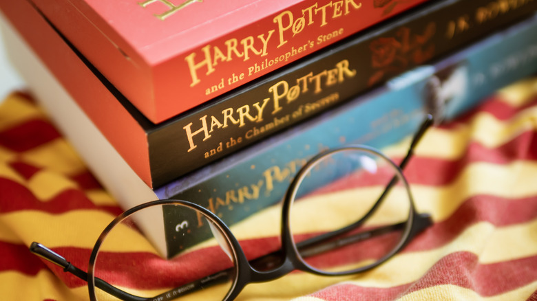 Harry Potter books and glasses