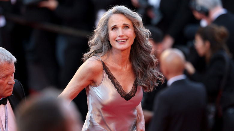Andie MacDowell attends the "Dossier 137" (Case 137)" red carpet at the 78th annual Cannes Film Festival at Palais des Festivals on May 15, 2025 in Cannes, France.