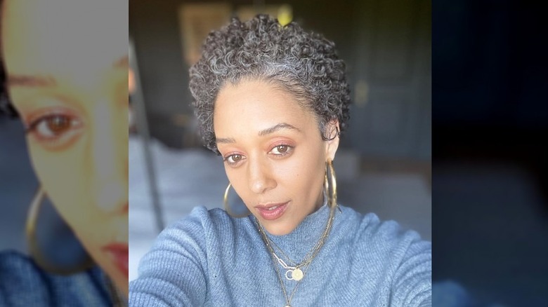 Tia Mowry showing off her gray hair.