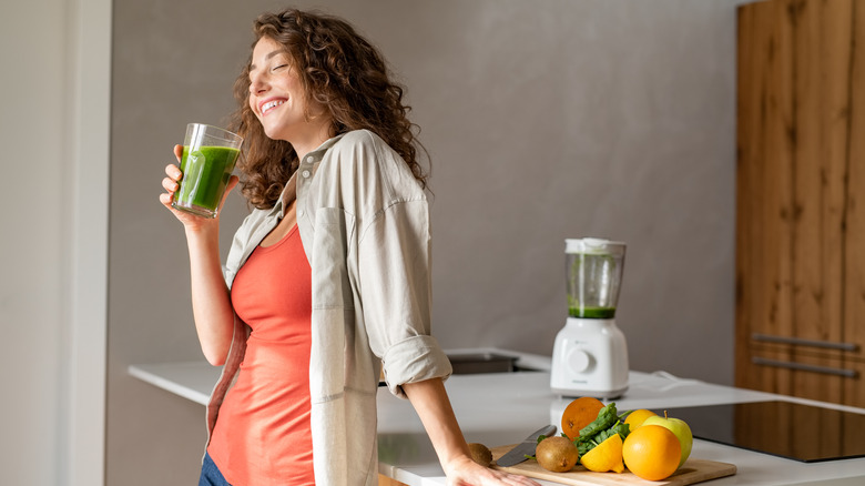 Woman drinking a smoothie