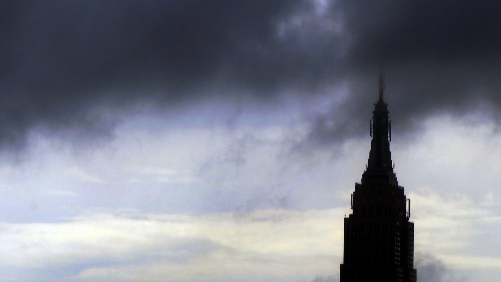 Empire State Building against a hurricane backdrop