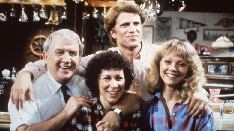Nicholas Colasanto and his cast members smile for a publicity photo for "Cheers" circa the '80s