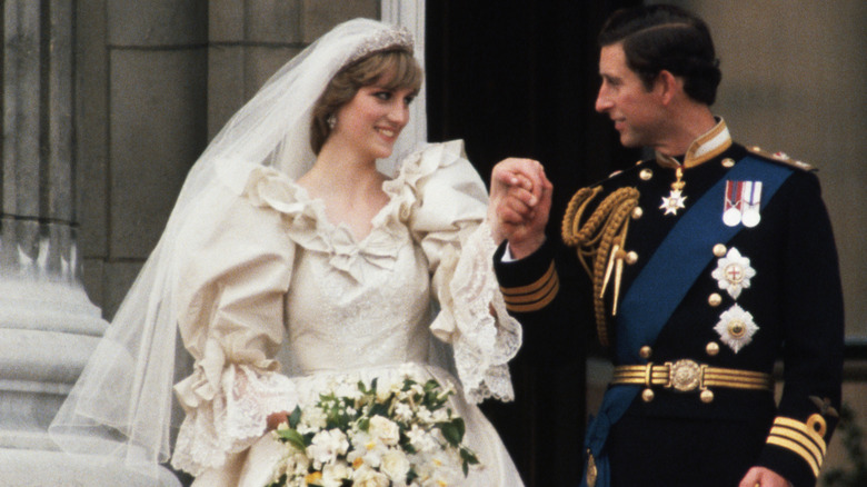 Princess Diana and Prince Charles smiling on their wedding day