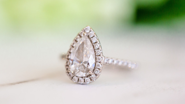 pear engagement ring with halo