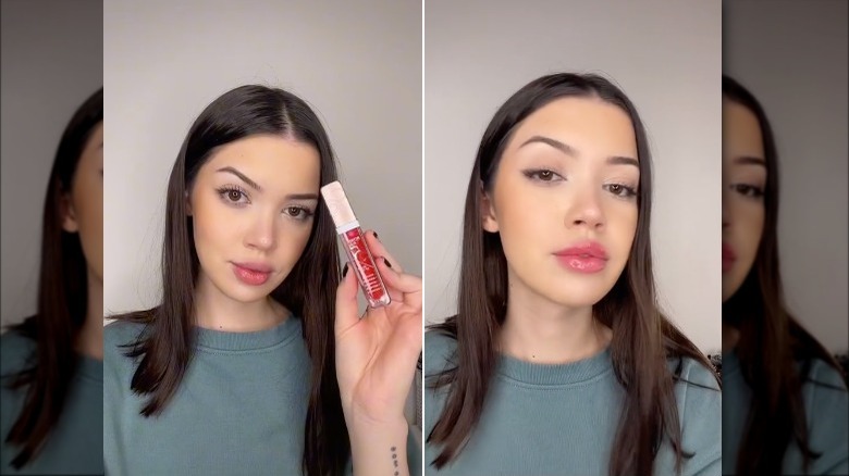 Valeria Deldinova swatching the Catrice and Dior Lip Oils on TiKTok