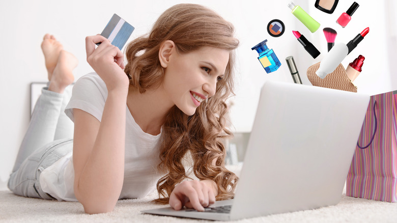 Young woman shopping for skincare products online