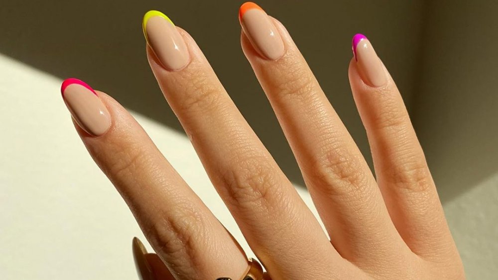 Rainbow-colored French manicure
