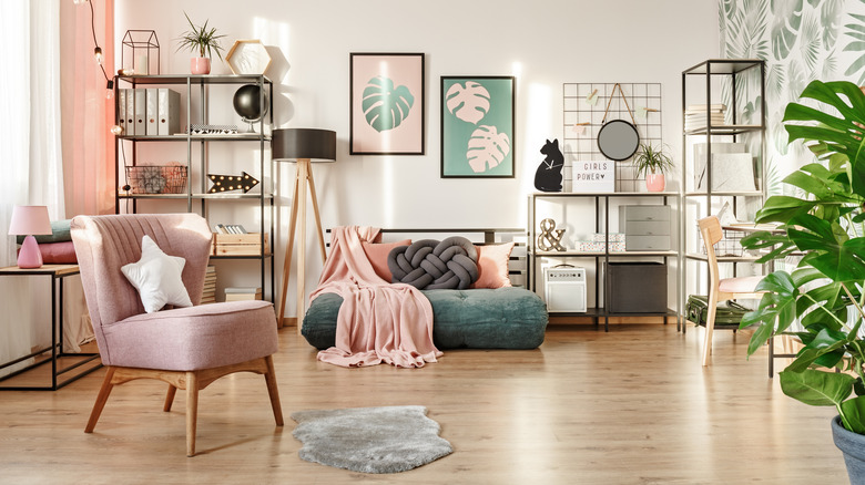 Bedroom with blush pink accents