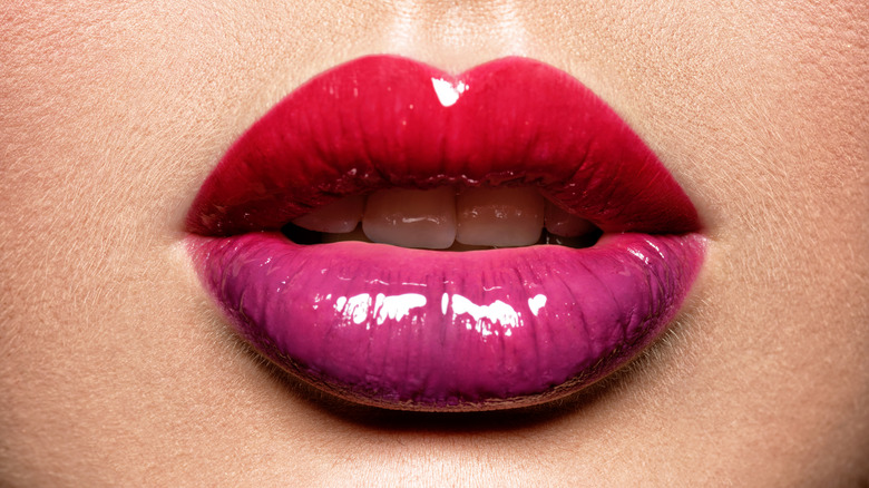 Woman with two-tone glossy lips