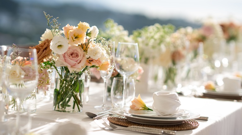 Floral wedding centerpiece on table