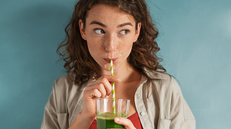 Woman drinking a smoothie