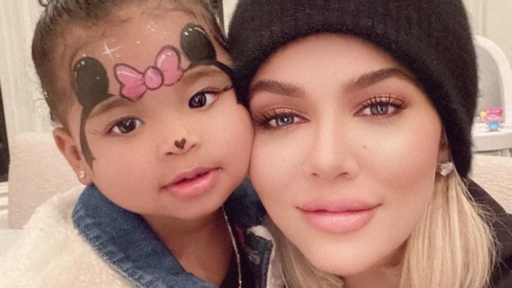 Khloe Kardashian posing with her daughter True for a selfie on Instagram 