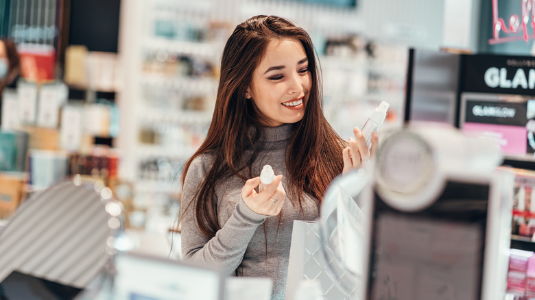 Woman shops for makeup