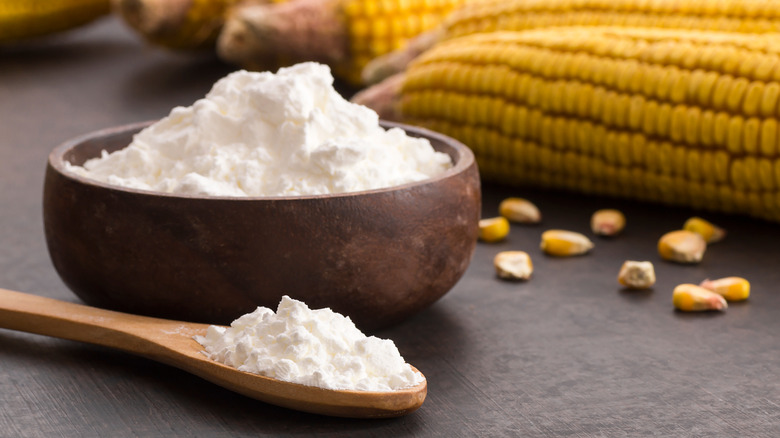 Cornstarch in a wooden bowl