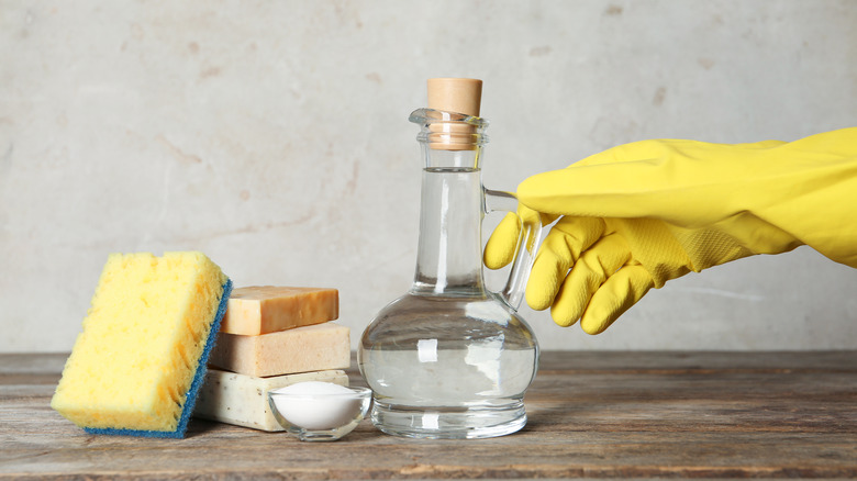 Jug of vinegar and cleaning supplies