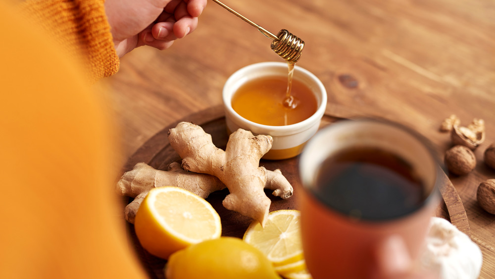 Ginger and ginger tea with lemon and honey