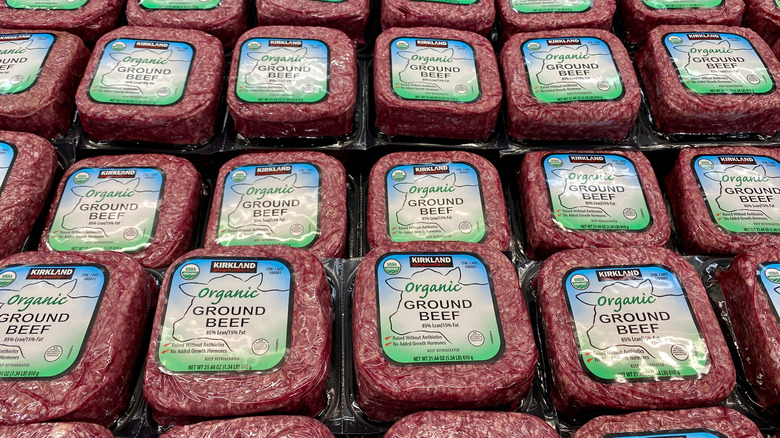 Rows of Costco organic ground beef