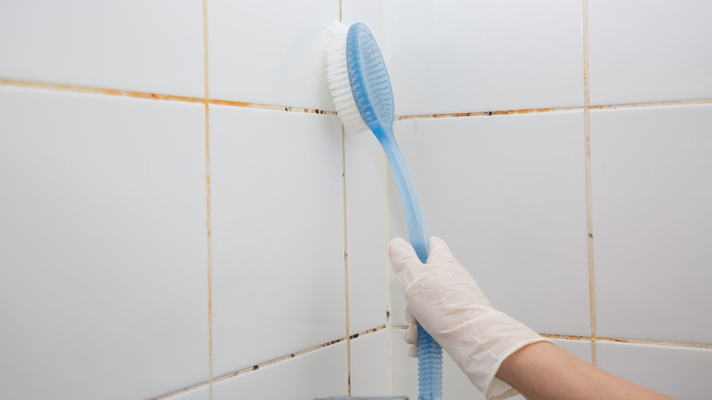 Scrubbing mold in shower