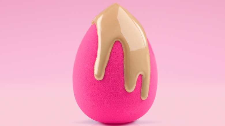 Beauty blender with foundation on top