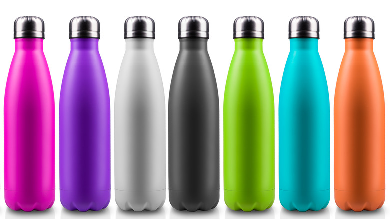 colorful group of steel water bottles