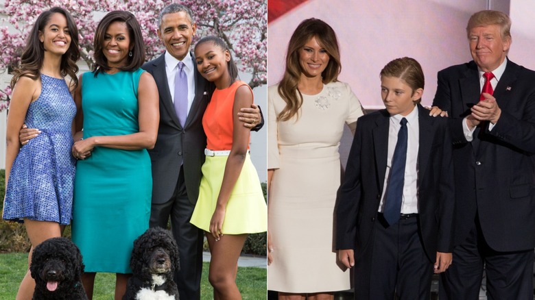 Side-by-side photos of the Obamas and the Trumps
